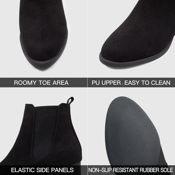 Women's Black Suede Chelsea Boots Chunky Block Heel Slip On Ankle Boots Elastic - Picture 3 of 8